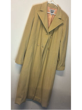 Vintage Cashmere Marvin Richards Tan Pea Coat Full Length size 16 minimalist